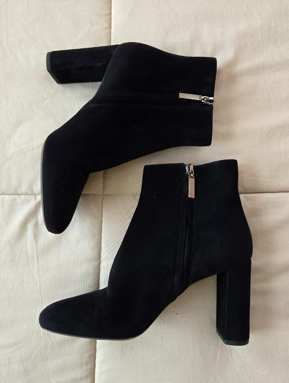 Saint Laurent Black Suede Lou 95 Almond-toe Block Heel Ankle Boots 38 1/2 US 8.5 - Picture 2 of 13